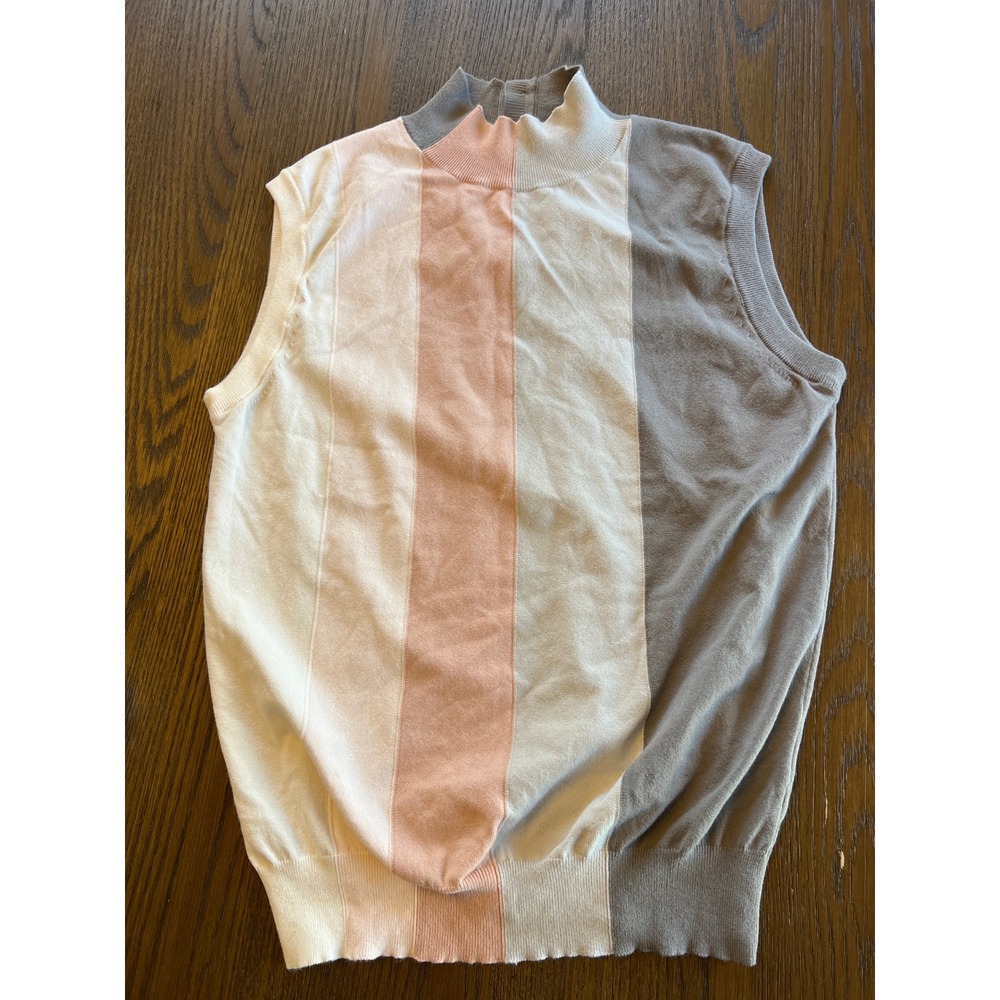 Ted Baker Sleeveless Knit Top Colorblock Mock Neck Button Back Preppy Minimalist - Picture 7 of 9